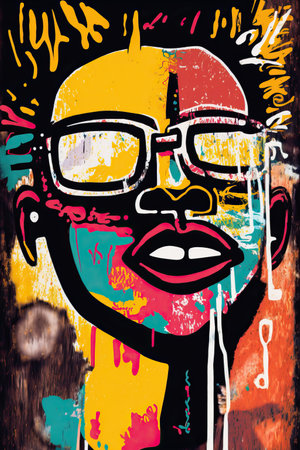 African ethnic illustration of man made with colorful brush strokes. Generative AIの素材