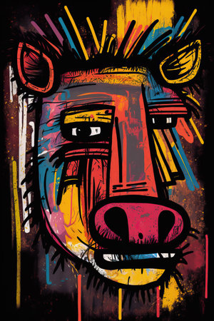 African ethnic illustration of warthog made with colorful brush strokes. Generative AIの素材
