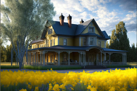 Classic wooden American house in a beautiful neighborhood. Generative AIの素材