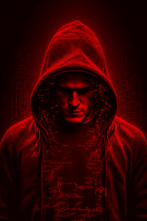 Man hacker with hood with programming codes and symbols. Generative AIの素材