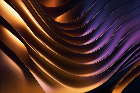 Wavy Golden and Purple Metallic 3D Background. Generative AIの素材
