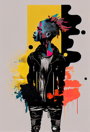Creative Afrofuturist Illustration of Punk Man. Generative AIの素材