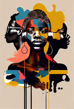 Creative Afrofuturist Afro Beat People with Headphones. Generative AIの素材