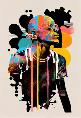 Creative Afrofuturist Illustration of Man with Sunglasses. Generative AIの素材
