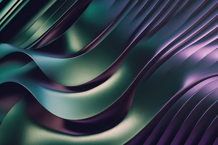 Wavy Green Metallic 3D Background. Generative AIの素材