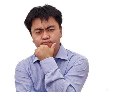 Isolation photo of an asian businessman thinking hard