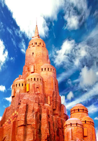 Landscape photo of red rock castle under blue skyの写真素材