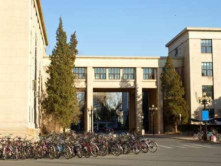 Landscape of Tsinghua University Campus in winter, China, which ranked the No.1 in China College ranking and with a history of over 100 yearsのeditorial素材