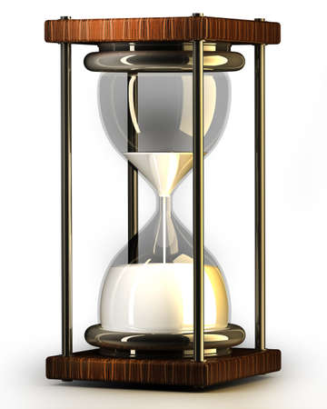 closeup of hourglass in warm on white background 3d render