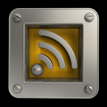 3D button icon with rss symbol isolated on black background High resolutionの写真素材