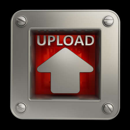 3D button icon with upload symbol isolated on black background High resolution