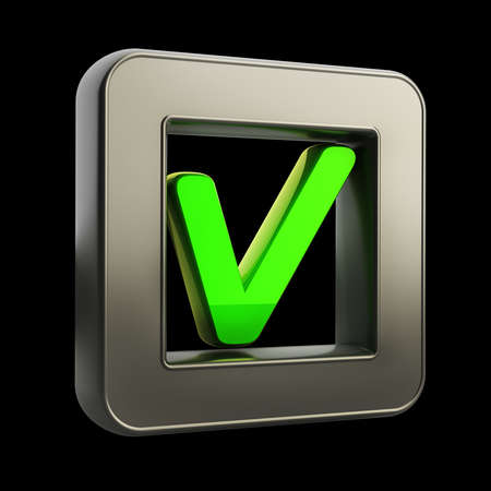 3D button icon with Tick symbol isolated on black background High resolutionの写真素材