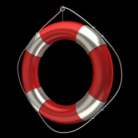 Red lifebelt isolated on black 3d render illustration の写真素材