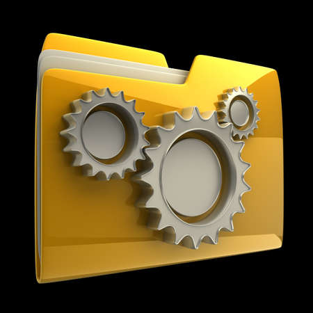 folder icon with gear wheels, over black background High resolution 3Dの写真素材
