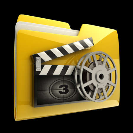 Yellow folder clap board with countdown isolated on black  background High resolution 3D