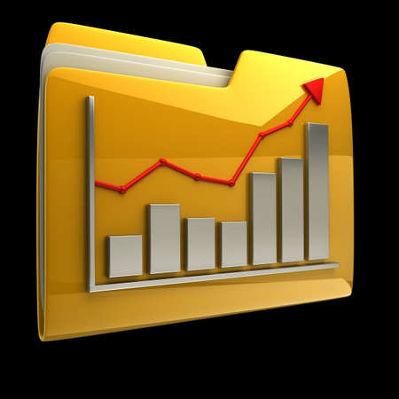 Yellow folder and diagram isolated isolated on black background High resolution 3D