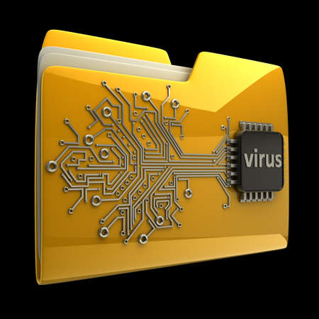 3D Yellow folder Computer microchip isolated on black background High resolutionの写真素材