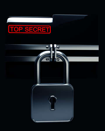 BLACK Folder with closed lock (Top secret) High resolution. 3D imageの写真素材