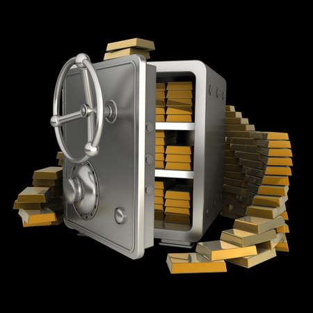 Safe with gold isolated on black background High resolution 3Dの写真素材