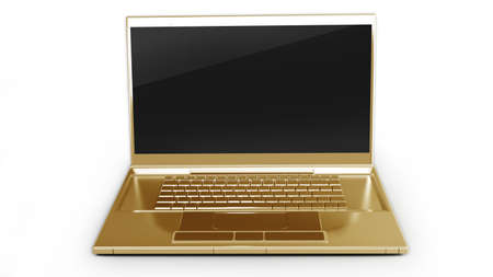 gold laptop isolated on white background 3d の写真素材
