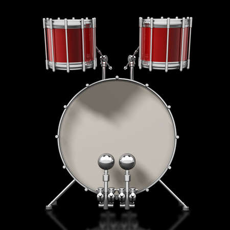 Bass drum instrument isolated over black background. High resolution 3d render