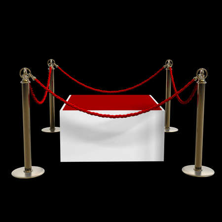 Barrier rope and red box isolated on black background High resolution 3D 