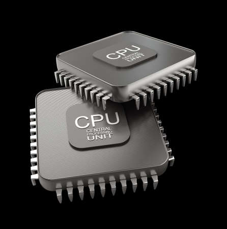 Processor unit concept isolated on black background 3d renderの写真素材