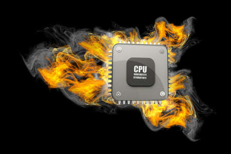Burning Processor. 3d Illustration isolated on black background. high resolution 