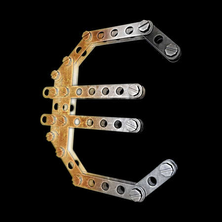grunge metallic symbol currency with rivets and screws isolated on black background 3d render high...