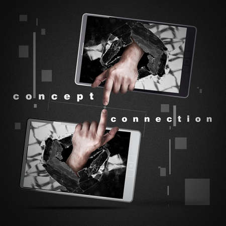 CONCEPT. pad with with broken screen the hand High resolution の写真素材