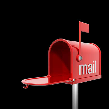 opened red mailbox isolated on black background High resolution 3d render の写真素材