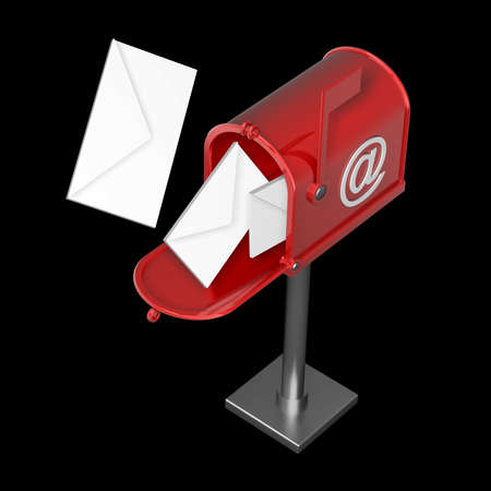 Mailbox with flying letters isolated on black background High resolution 3d render の写真素材