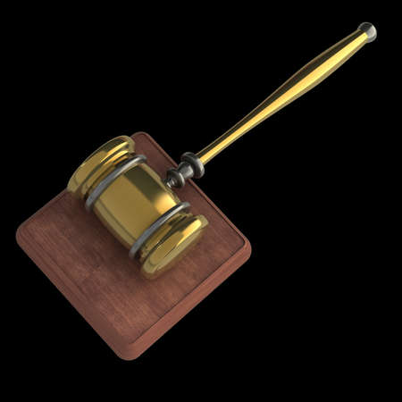 Golden gavel isolated on black backround 3d render 