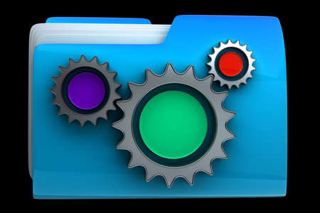 folder icon with gear wheels, over black background High resolution 3D の写真素材