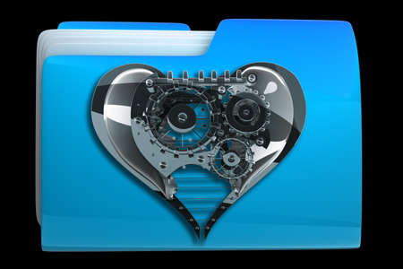 folder with Mechanical heart Icon isolated on black background High resolution 3d 