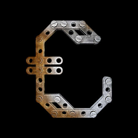 grunge metallic symbol currency with rivets and screws isolated on black background 3d render high resolution の写真素材