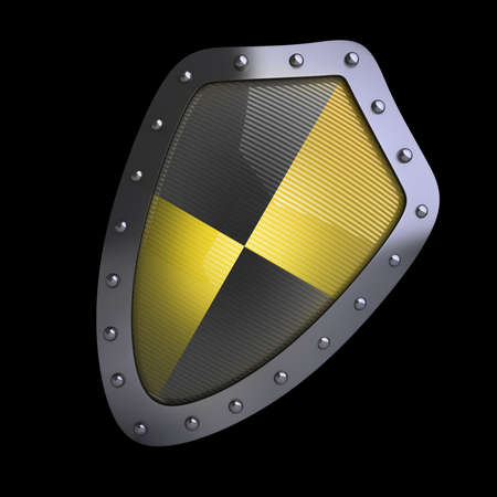 Shield depicting protection isolated on black background High resolution 3D の写真素材