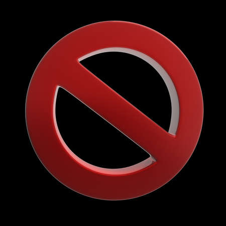 Red forbidden sign isolated on black background. 3d render illustrationの写真素材