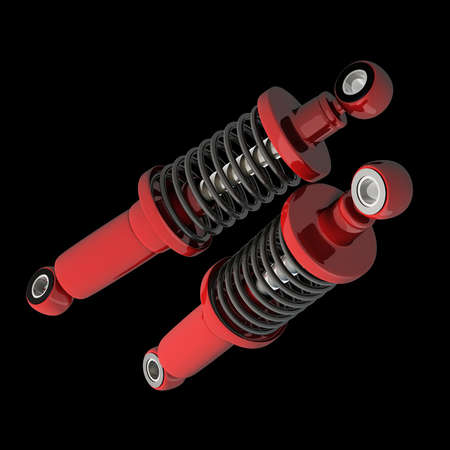 red shock absorber car isolated on black background. High resolution 3d render の写真素材