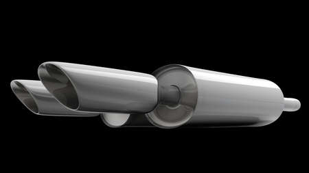 Car Exhaust Pipe isolated on black background high resolution 3d illustrationの写真素材