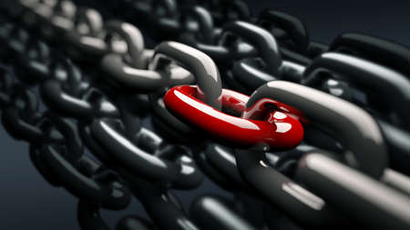 Chain with a red link High resolution 3d render の写真素材