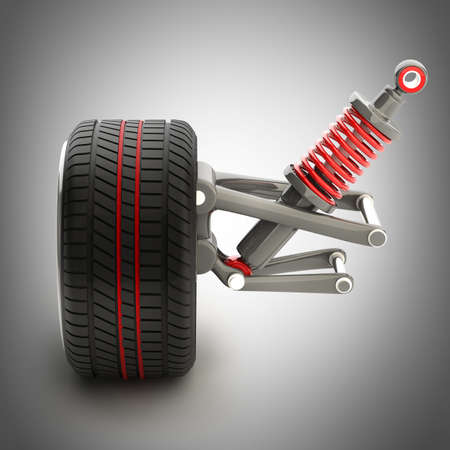 Wheel, shock absorber and brake pads. High resolution 3d render の写真素材