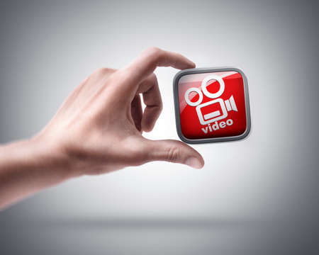 Man's hand holding color APPS iconの写真素材