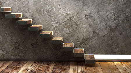 Interior with wooden stairs. Architecture abstract background. High resolution 3d render の写真素材