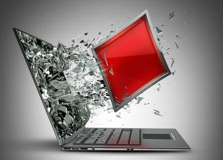 card sign exit by a monitor of laptop screen. High resolution 3d の写真素材