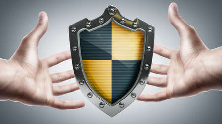 Shield depicting protection in hands  High resolution 3D 