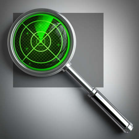 Concept. RADAR magnifying glass. High resolution 3D image の写真素材