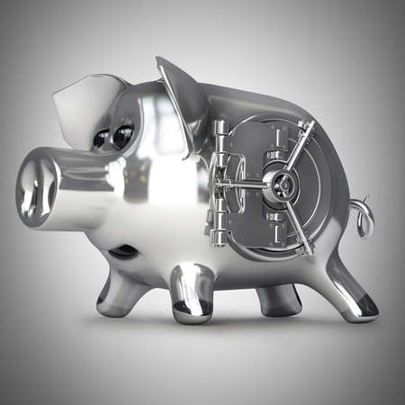 steel Piggy bank with vault door. High resolution 3d render の写真素材