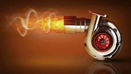 Steel turbocharger with fire. High resolution 3d render の写真素材