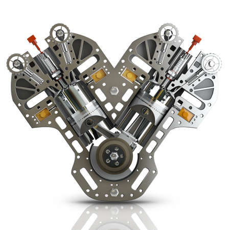 V8 Car engine isolated on white background. Concept of modern car. High resolution 3d 
